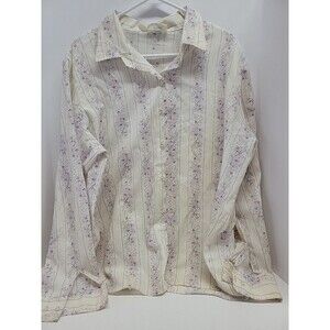 Vintage Shirt Accent Purple Floral Button-up Long‎ Sleeve Size 44